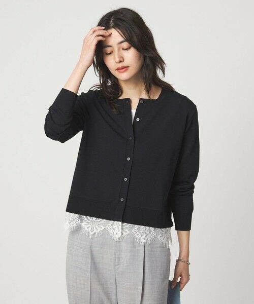 green label relaxing / グリーンレーベル リラクシング カーディガン・ボレロ | 裾レース ドッキング ニット カーディガン | 詳細1