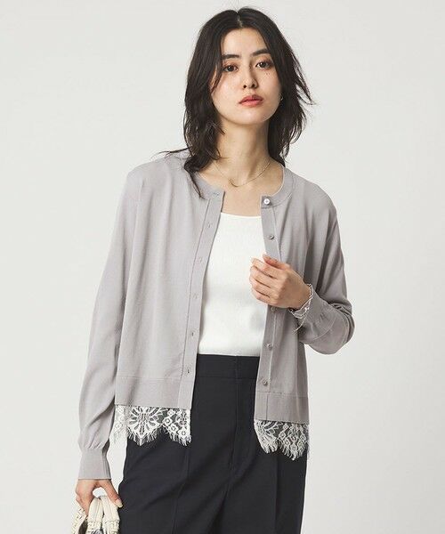 green label relaxing / グリーンレーベル リラクシング カーディガン・ボレロ | 裾レース ドッキング ニット カーディガン | 詳細5