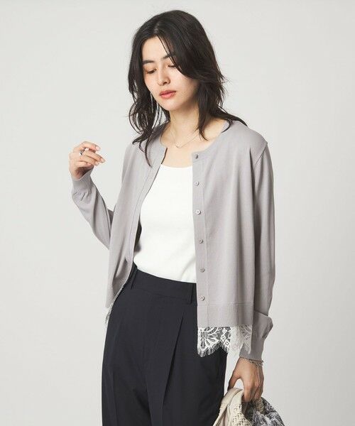 green label relaxing / グリーンレーベル リラクシング カーディガン・ボレロ | 裾レース ドッキング ニット カーディガン | 詳細6