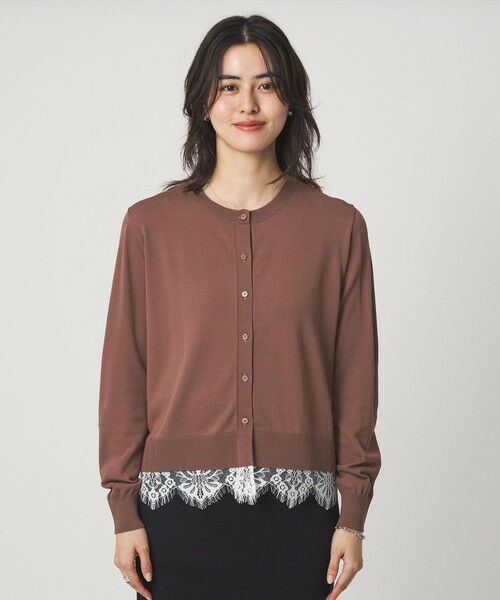 green label relaxing / グリーンレーベル リラクシング カーディガン・ボレロ | 裾レース ドッキング ニット カーディガン | 詳細15