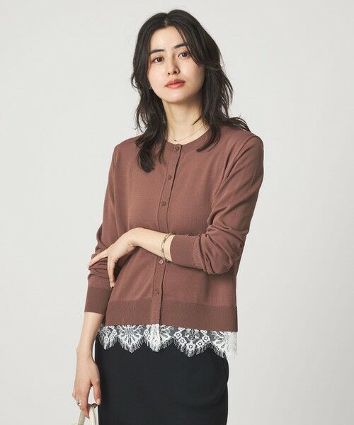 green label relaxing / グリーンレーベル リラクシング カーディガン・ボレロ | 裾レース ドッキング ニット カーディガン | 詳細10