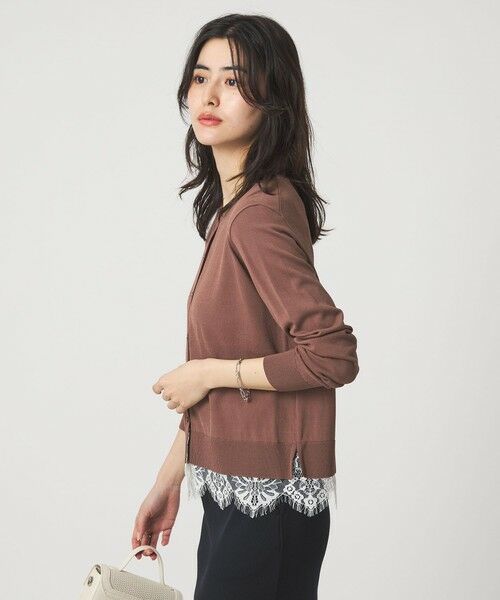 green label relaxing / グリーンレーベル リラクシング カーディガン・ボレロ | 裾レース ドッキング ニット カーディガン | 詳細11