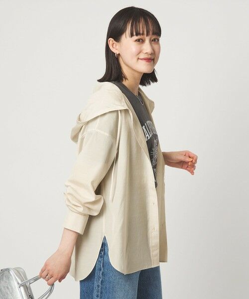 green label relaxing / グリーンレーベル リラクシング シャツ・ブラウス | フード シャツ UVカット 接触冷感（OFF WHITE）