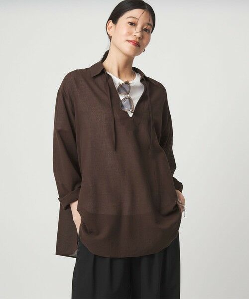 green label relaxing / グリーンレーベル リラクシング シャツ・ブラウス | 【WEB限定】＜at ease＞シアー スキッパー シャツ（DK.BROWN）