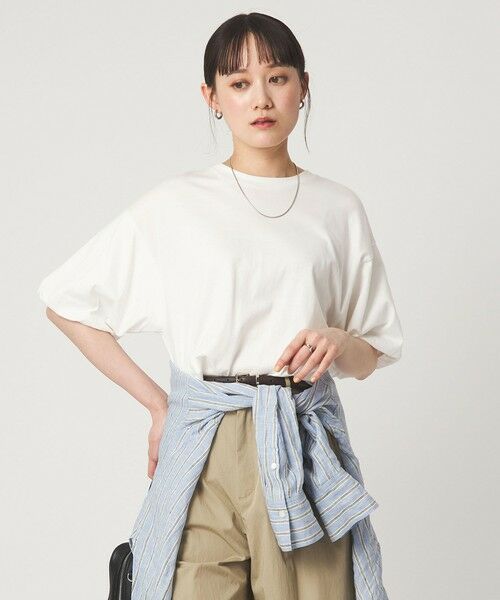 green label relaxing / グリーンレーベル リラクシング カットソー | ギャザースリーブ プルオーバー カットソー（OFF WHITE）