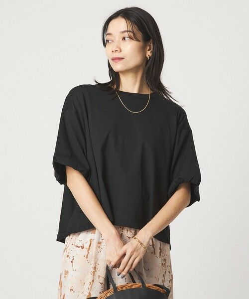 green label relaxing / グリーンレーベル リラクシング カットソー | ギャザースリーブ プルオーバー カットソー（BLACK）