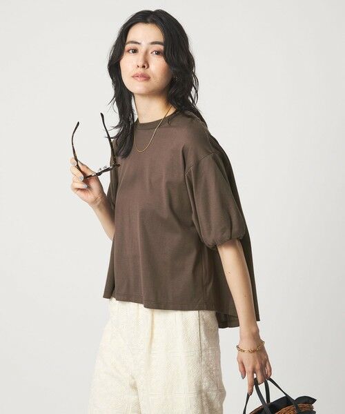 green label relaxing / グリーンレーベル リラクシング カットソー | ギャザースリーブ プルオーバー カットソー（MD.BROWN）