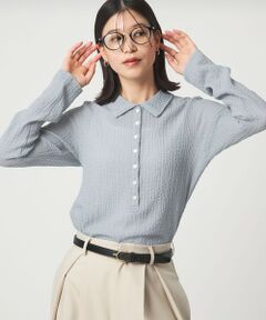 green label relaxing / グリーンレーベル リラクシング カットソー | 【WEB限定】＜at ease＞シアー サッカーライク エリツキ プルオーバー カットソー