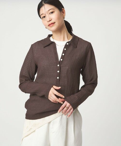 green label relaxing / グリーンレーベル リラクシング カットソー | 【WEB限定】＜at ease＞シアー サッカーライク エリツキ プルオーバー カットソー（DK.BROWN）