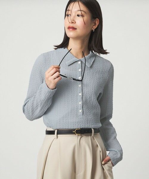 green label relaxing / グリーンレーベル リラクシング カットソー | 【WEB限定】＜at ease＞シアー サッカーライク エリツキ プルオーバー カットソー | 詳細18