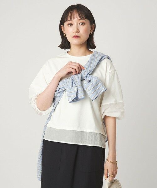 green label relaxing / グリーンレーベル リラクシング カットソー | タフタ ドッキング ボリュームスリーブ プルオーバー | 詳細1