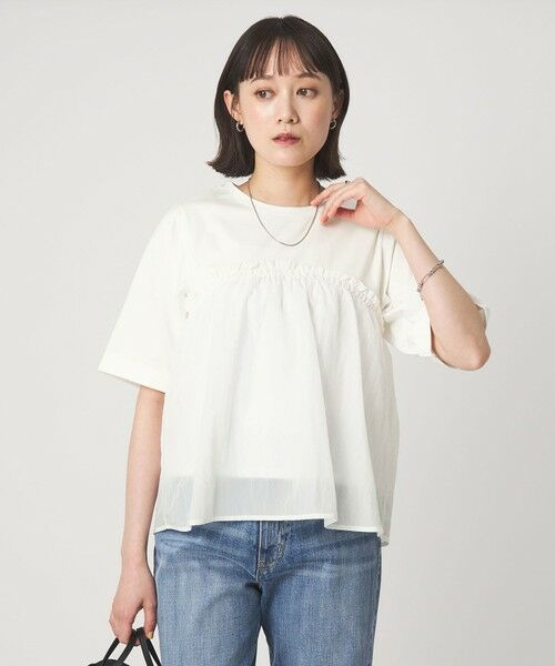 green label relaxing / グリーンレーベル リラクシング カットソー | タフタ ドッキング ビスチェ プルオーバー（OFF WHITE）