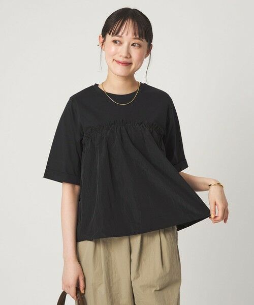 green label relaxing / グリーンレーベル リラクシング カットソー | タフタ ドッキング ビスチェ プルオーバー（BLACK）