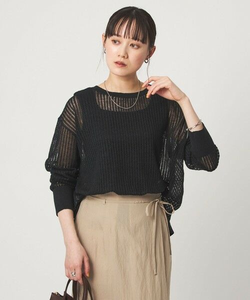 green label relaxing / グリーンレーベル リラクシング ニット・セーター | フレンチリネン メッシュ プルオーバー ニット（BLACK）