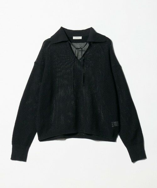 green label relaxing / グリーンレーベル リラクシング ニット・セーター | メッシュ ポロプルオーバー（BLACK）