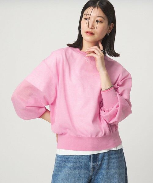 green label relaxing / グリーンレーベル リラクシング ニット・セーター | 【WEB限定】<at ease>バイカラー シアー ニット プルオーバー(PINK)