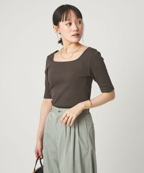 green label relaxing / グリーンレーベル リラクシング Tシャツ | デコルテ フライス Tシャツ 抗菌（DK.BROWN）