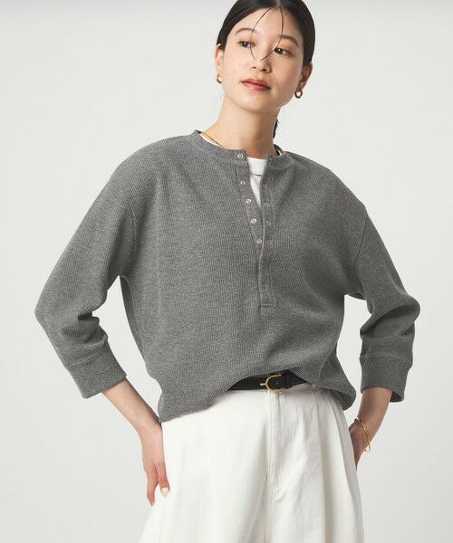 green label relaxing / グリーンレーベル リラクシング カットソー | 【WEB限定】＜at ease＞ワッフル ヘンリーネック 5分袖 カットソー | 詳細2