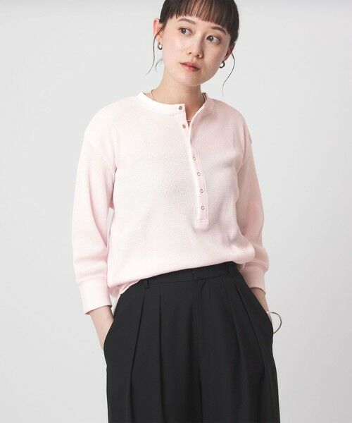 green label relaxing / グリーンレーベル リラクシング カットソー | 【WEB限定】＜at ease＞ワッフル ヘンリーネック 5分袖 カットソー（LT.PINK）