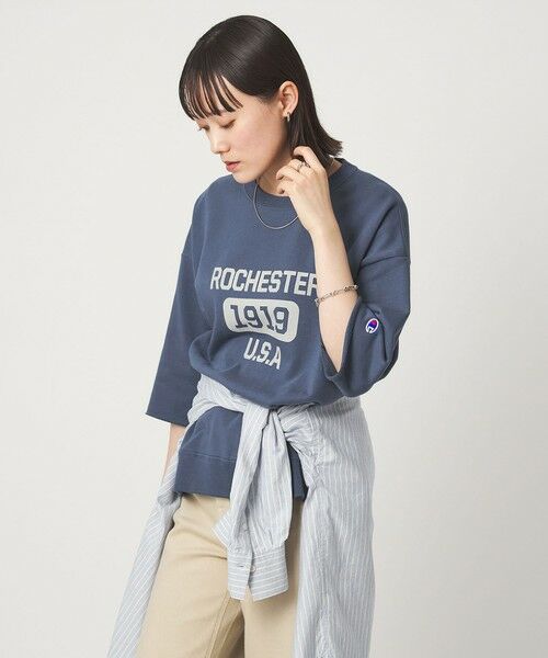 green label relaxing / グリーンレーベル リラクシング カットソー | 【別注】＜Champion＞6分袖 プリント スウェット プルオーバー | 詳細9