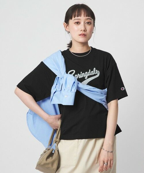 green label relaxing / グリーンレーベル リラクシング Tシャツ | 【別注】＜Champion＞プリント Tシャツ（BLACK）