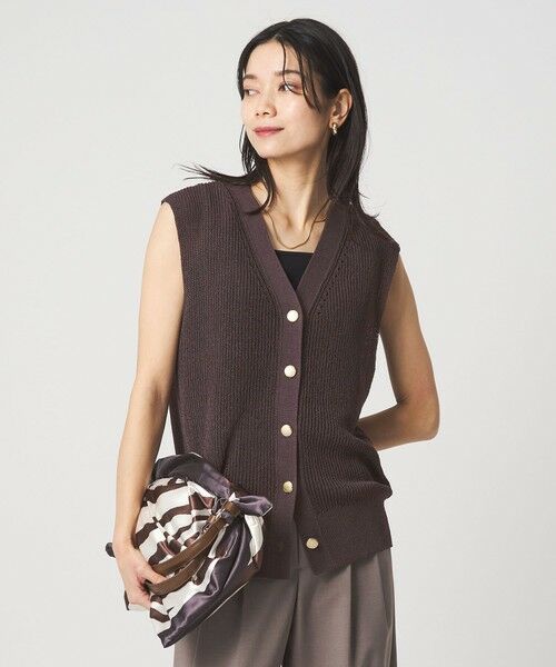 green label relaxing / グリーンレーベル リラクシング ベスト | ペーパー ニット ジレ ウォッシャブル（DK.BROWN）