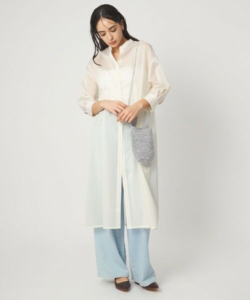 green label relaxing / グリーンレーベル リラクシング ロング・マキシ丈ワンピース | シアー ストライプ シャツワンピース（OFF WHITE）