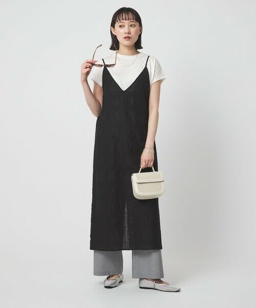 green label relaxing / グリーンレーベル リラクシング ロング・マキシ丈ワンピース | シアー クロス ステッチ ワンピース（BLACK）