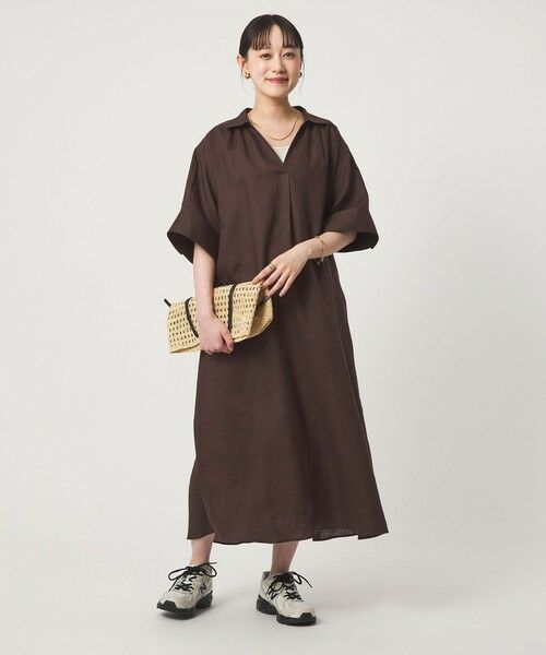 green label relaxing / グリーンレーベル リラクシング ロング・マキシ丈ワンピース | ［size SHORTあり］リネン シャツ ワンピース（MD.BROWN）
