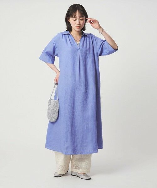 green label relaxing / グリーンレーベル リラクシング ロング・マキシ丈ワンピース | ［size SHORTあり］リネン シャツ ワンピース（LT.BLUE）