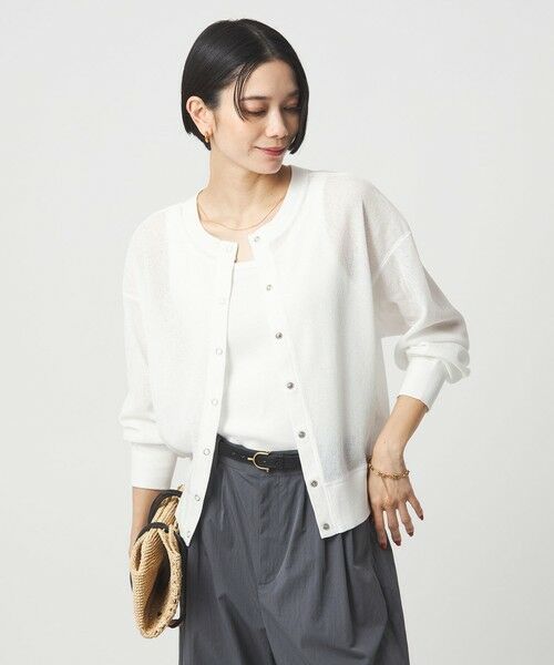 green label relaxing / グリーンレーベル リラクシング カーディガン・ボレロ | シアー サーマル 2WAY カーディガン（OFF WHITE）