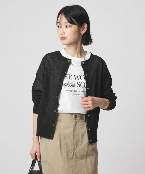 green label relaxing / グリーンレーベル リラクシング カーディガン・ボレロ | シアー サーマル 2WAY カーディガン（BLACK）