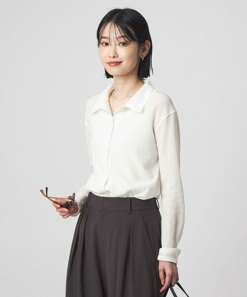 green label relaxing / グリーンレーベル リラクシング カーディガン・ボレロ | シアー サーマル ポロカーディガン（OFF WHITE）