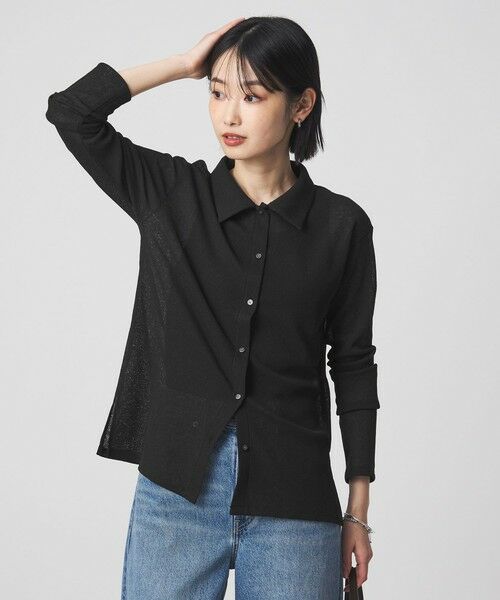 green label relaxing / グリーンレーベル リラクシング カーディガン・ボレロ | シアー サーマル ポロカーディガン（BLACK）