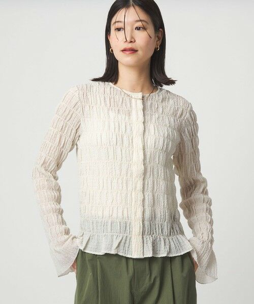 green label relaxing / グリーンレーベル リラクシング カーディガン・ボレロ | 【WEB限定】＜at ease＞シアー サッカーライク クルーネック カーディガン | 詳細1