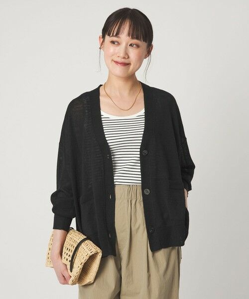 green label relaxing / グリーンレーベル リラクシング カーディガン・ボレロ | フレンチリネン Vネック カーディガン ウォッシャブル | 詳細1