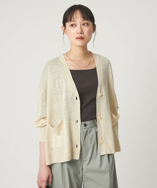 green label relaxing / グリーンレーベル リラクシング カーディガン・ボレロ | フレンチリネン Vネック カーディガン ウォッシャブル | 詳細8