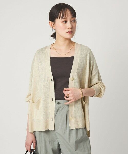 green label relaxing / グリーンレーベル リラクシング カーディガン・ボレロ | フレンチリネン Vネック カーディガン ウォッシャブル | 詳細9
