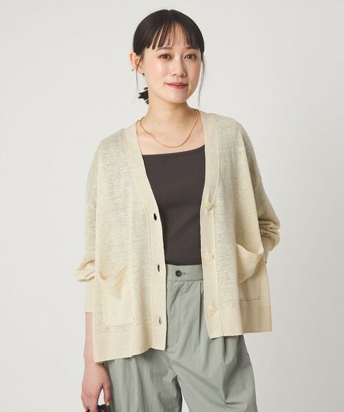 green label relaxing / グリーンレーベル リラクシング カーディガン・ボレロ | フレンチリネン Vネック カーディガン ウォッシャブル（NATURAL）
