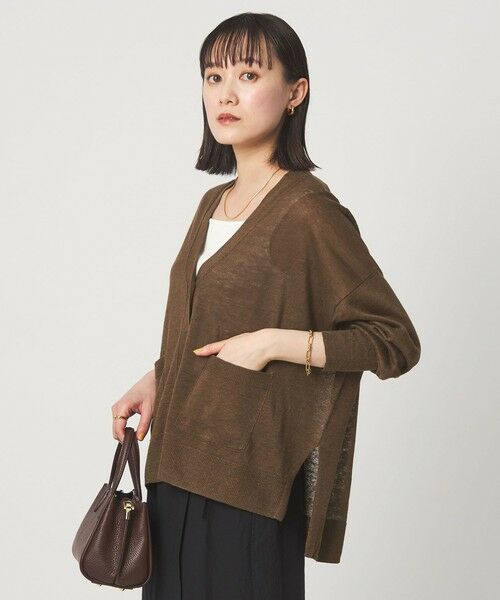 green label relaxing / グリーンレーベル リラクシング カーディガン・ボレロ | フレンチリネン Vネック カーディガン ウォッシャブル | 詳細14