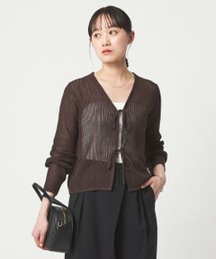 green label relaxing / グリーンレーベル リラクシング カーディガン・ボレロ | メッシュ リボン Vネック カーディガン
