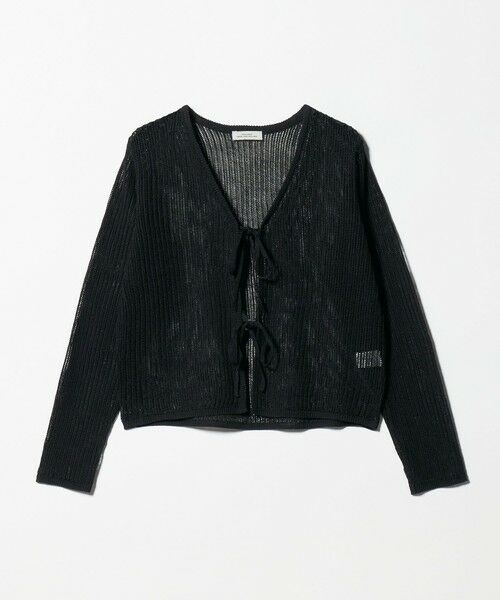 green label relaxing / グリーンレーベル リラクシング カーディガン・ボレロ | メッシュ リボン Vネック カーディガン（BLACK）