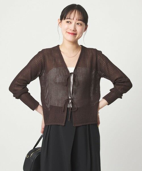 green label relaxing / グリーンレーベル リラクシング カーディガン・ボレロ | メッシュ リボン Vネック カーディガン | 詳細5