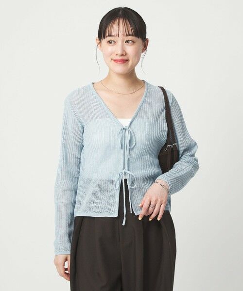 green label relaxing / グリーンレーベル リラクシング カーディガン・ボレロ | メッシュ リボン Vネック カーディガン | 詳細17