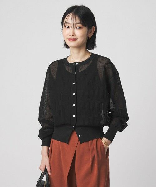green label relaxing / グリーンレーベル リラクシング カーディガン・ボレロ | シアー フォルム カーディガン ウォッシャブル（BLACK）