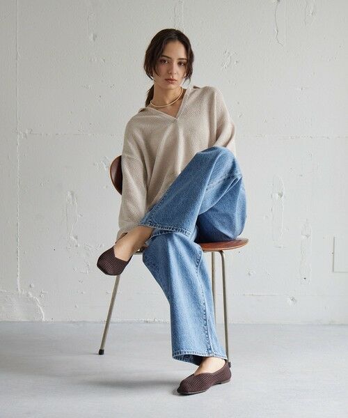 green label relaxing / グリーンレーベル リラクシング フラットシューズ | ウェルネスシアー スクエア V フラットシューズ / ニットシューズ | 詳細9