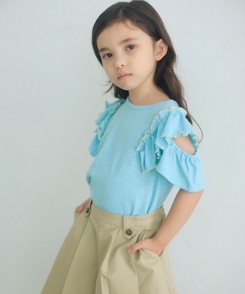 green label relaxing / グリーンレーベル リラクシング カットソー | ショルダースリット フリルTシャツ / キッズ  100cm-130cm（LT.BLUE）