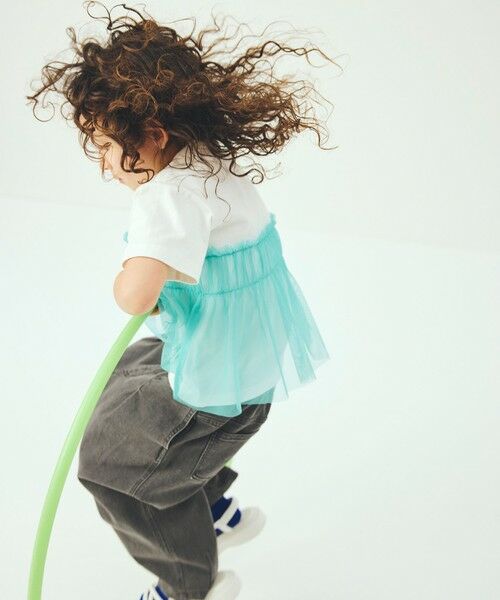 green label relaxing / グリーンレーベル リラクシング カットソー | 【スタメンシリーズ】チュールドッキング Tシャツ / キッズ  100cm-160cm UVカット 接触冷感  吸水速乾（OFF WHITE）