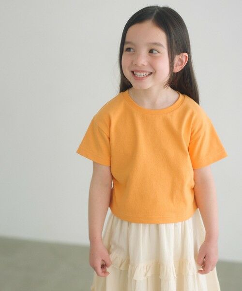 green label relaxing / グリーンレーベル リラクシング カットソー | 【WEB限定】サイドギャザー チビ Tシャツ 100cm-160cm（ORANGE）