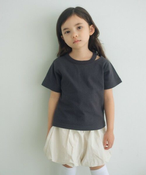 green label relaxing / グリーンレーベル リラクシング カットソー | 【WEB限定】ネック スリットTシャツ 100cm-160cm（DK.GRAY）